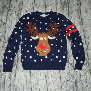 Boys Pepperts Rudolph navy sweater, winter, size 10-12, snow